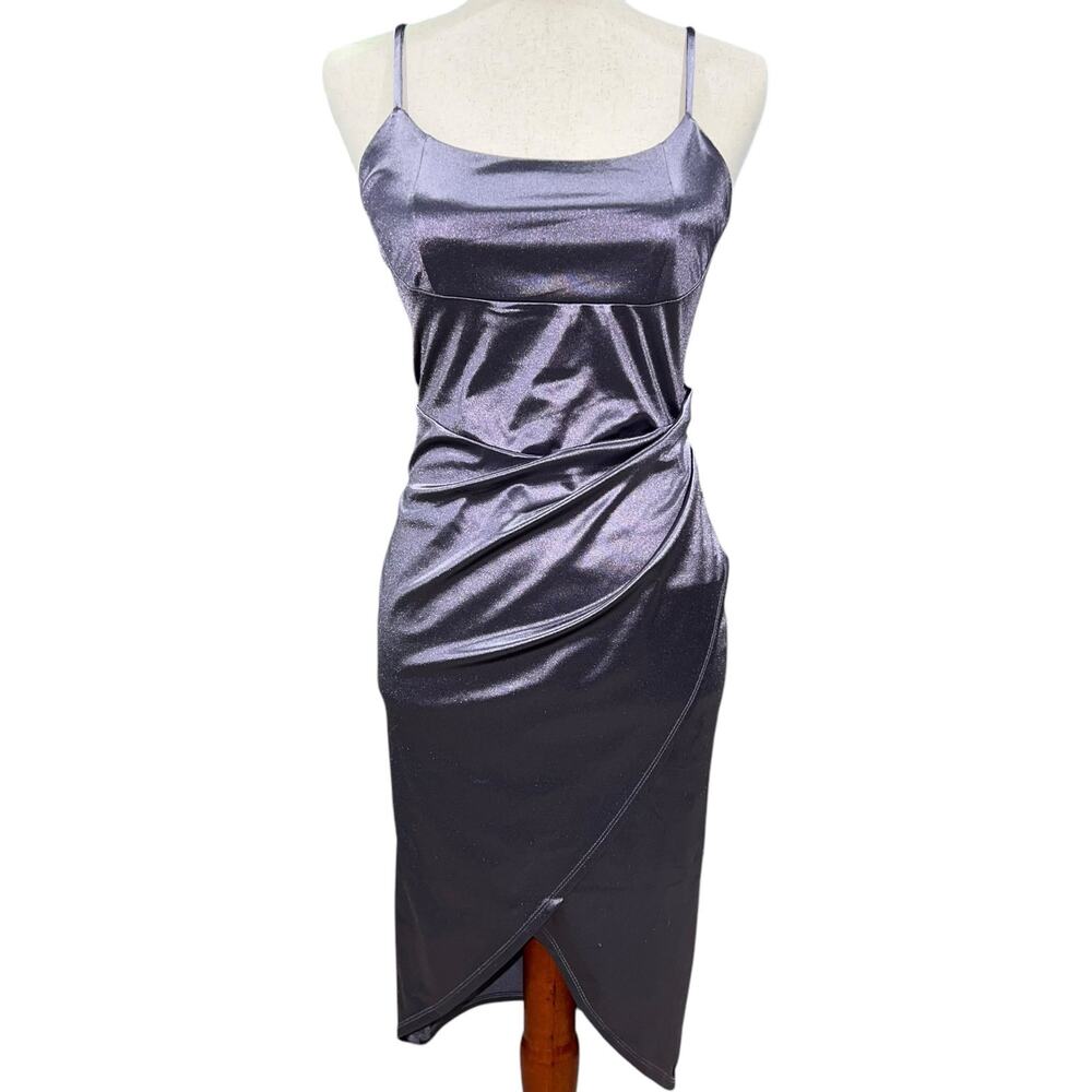 Women's Purple Metallic Haley & June Ruched Wrapped Mermaid Cocktail Dress Sz M